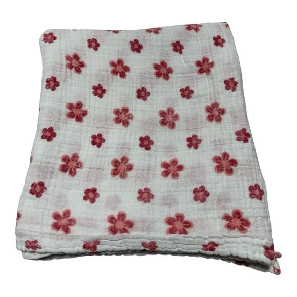 Aden + Anais Floral Baby Blanket Red Pink Flowers White Cotton Swaddle Lovey - Picture 1 of 4